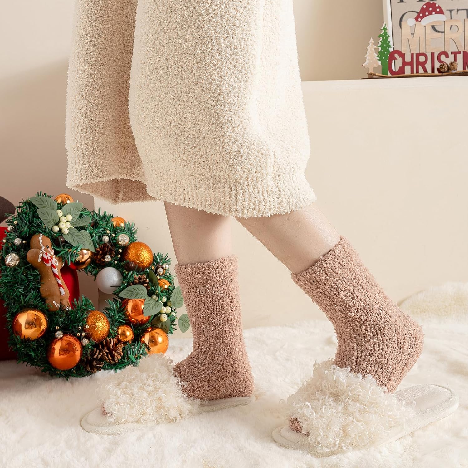 Premillow Fuzzy Socks for Women, Womens Winter Fluffy Socks 5 Pairs Ultra Soft Warm Fabric Sleeping Slipper Sock for Women - Image 2