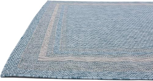 Vista 112 de Unique Loom - Colección Outdoor Border - Tapete para exteriores de borde suave - 5 pies 3 pulgadas x 8 pies, rectangular, azul/marfil azu/marfil