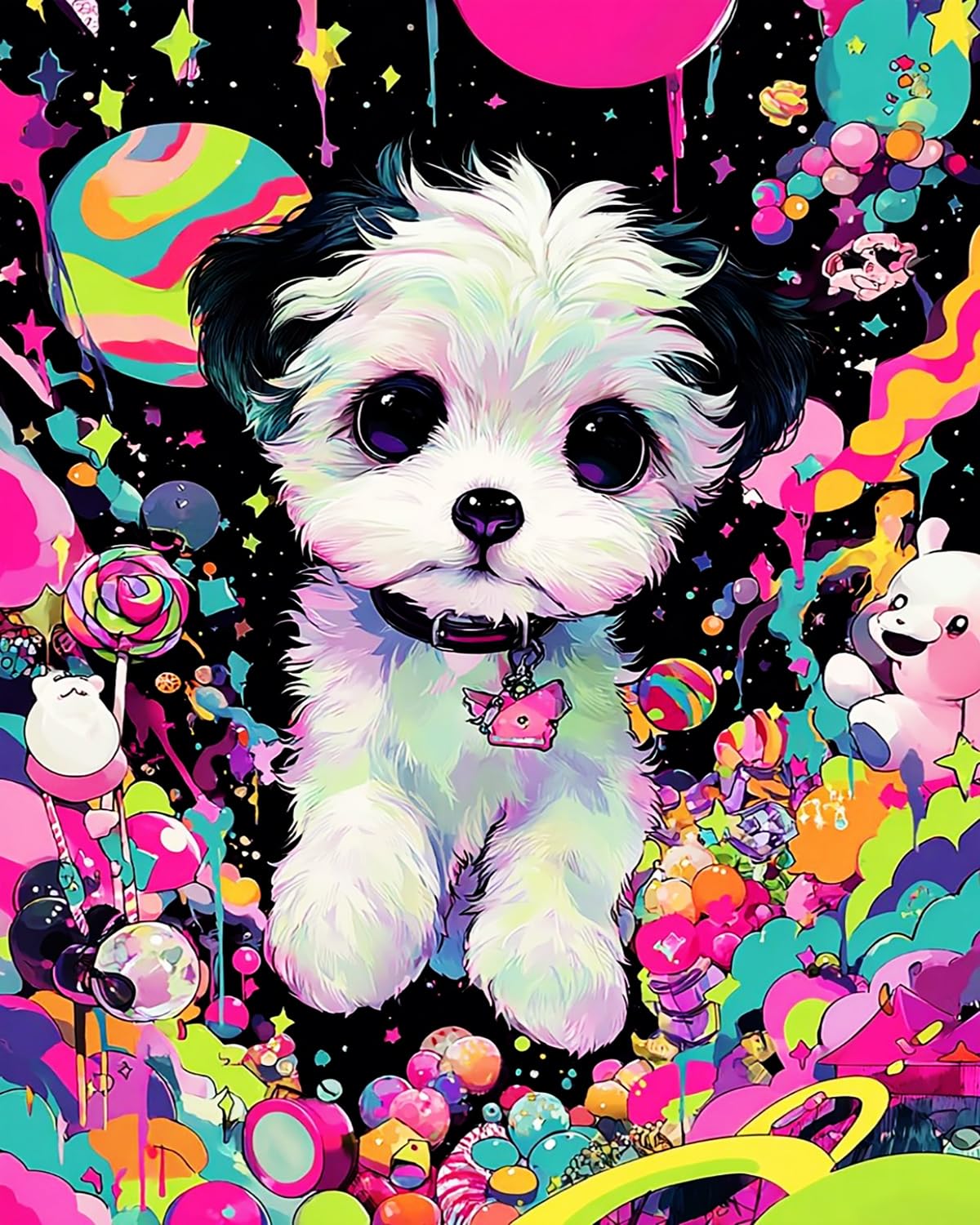 Liubaishi Black Paint By Numbers For Adults, Diy Painting Kit, Colourful Puppy Dog Theme, 40X50 Cm Acrylic Canvas