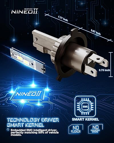 Miniatura 4 de NINEO Bombillas LED H4, 60 W, 12000 lm, 300% superbrillantes, 9003, sin viento, inalámbricas, halógenas en línea, repuesto delanteraantiniebla