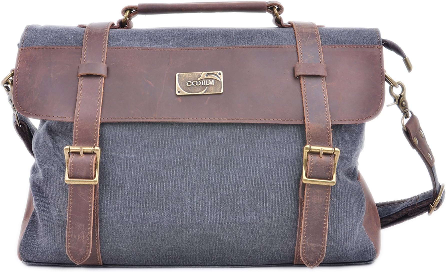 Gootium Vintage Canvas Leather Laptop Shoulder/Messenger Bag, 38 cm, Grey