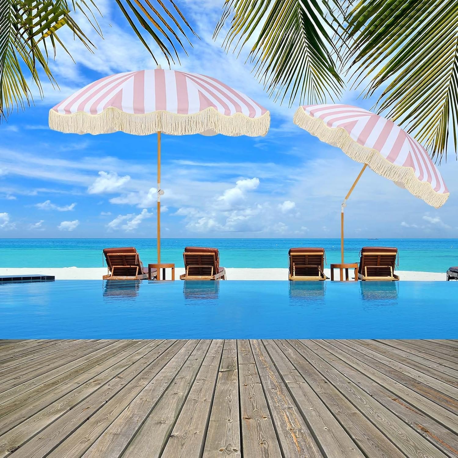 6ft Large Boho Fringe Umbrella Tilt Pink Fringe Beach Umbrella Waterproof Outdoor Patio Table Umbrella 8 Ribs Portable Beach Umbrellas For Sand UV Protection Holiday Pool Umbrella Carry Bag For Outdoo