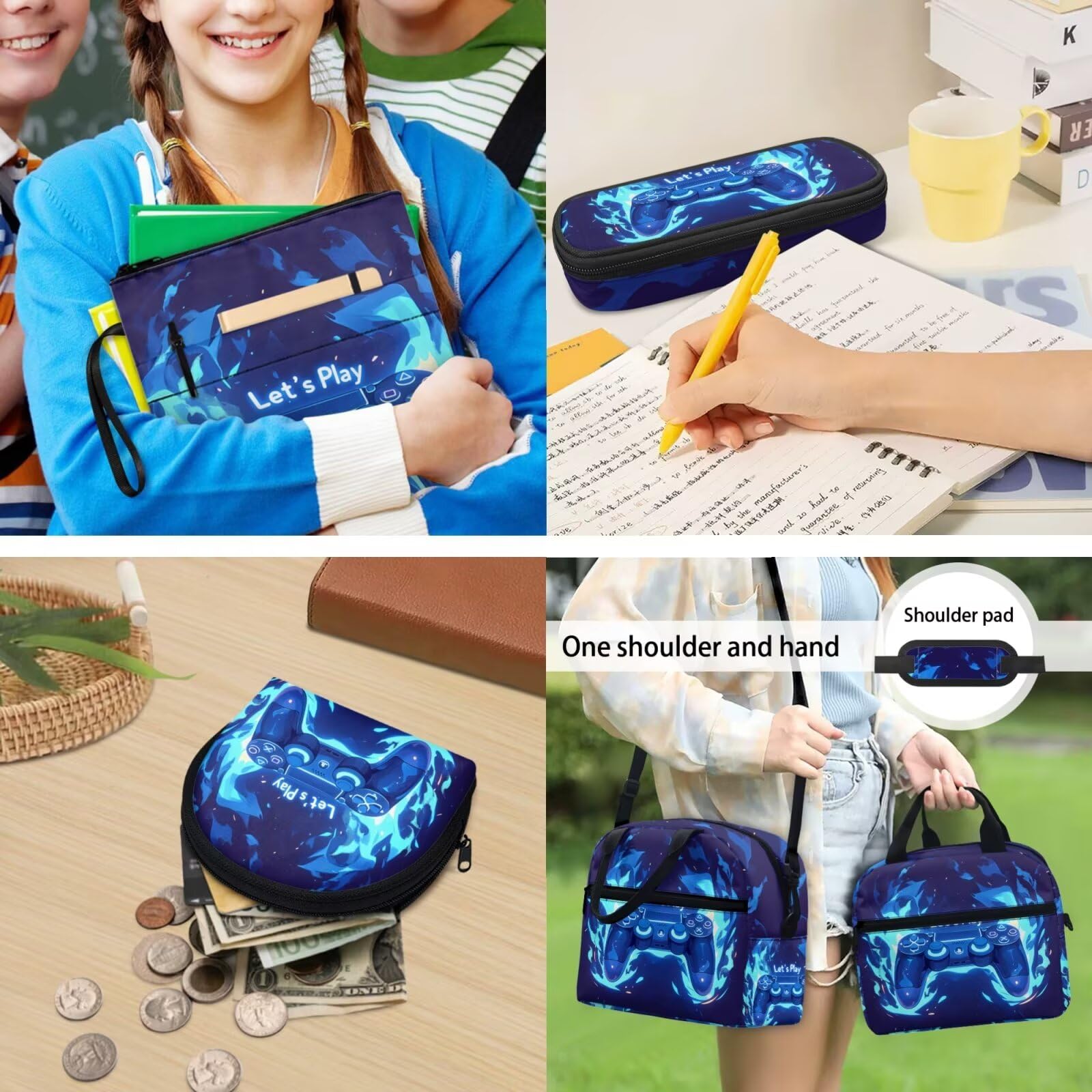 Set 4 in 1 di zaini per la scuola elementare per ragazze, con portapranzo, astuccio e astuccio per libri