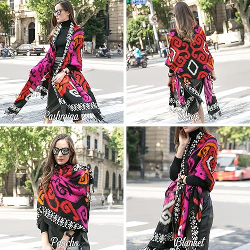 Miniatura 253 de DANA XU Manta de pashmina extragrande 100% de lana merina, bufanda de viaje, bufanda de cachemira para mujer, otoño e invierno, chal de gran