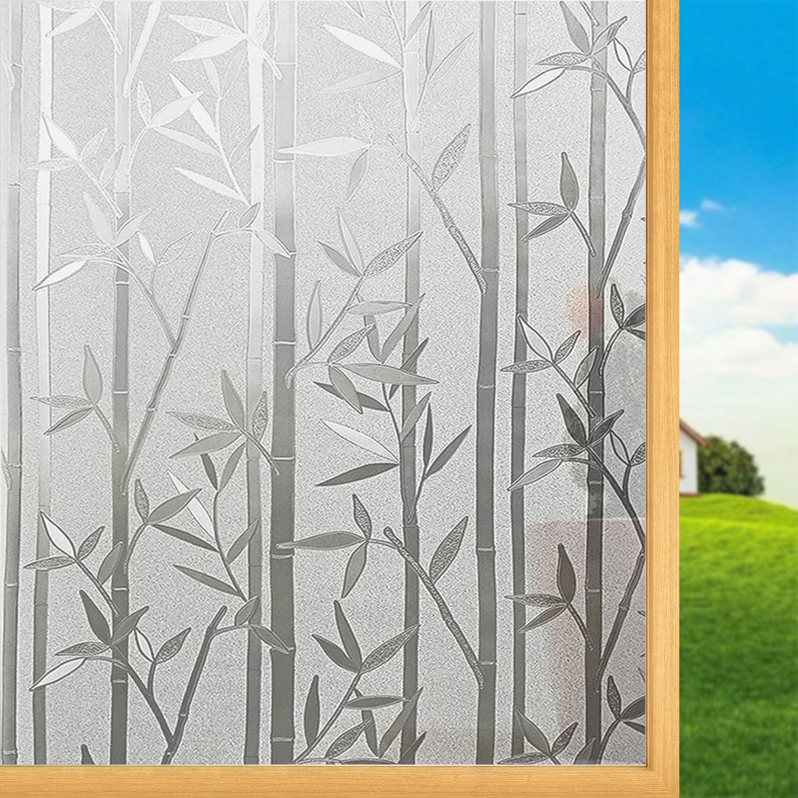 Pellicola Finestre Non Adesivo 85 x 610 cm Autoadesive Anti-Uv, Statica, Privacy Oscurante Privacy Pellicola per Cucina, Ufficio, Camera da Letto, Bamboo