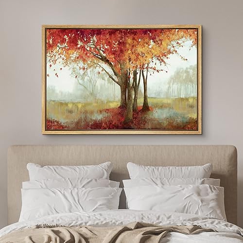 Vista 88 de SIGNFORD Lienzo enmarcado para pared, tren de montaña de otoño, vías de ferrocarril, naturaleza, desierto, fotografía, realismo, paisaje decorativo