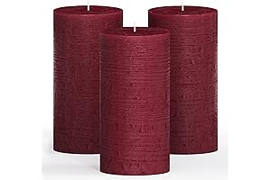 CANDWAX Maroon Pillar Candles - Set of 3 Unscented, Drip-Free Candles for Home Decor