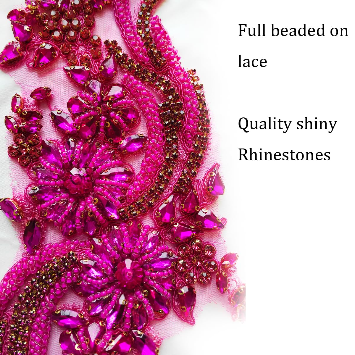 La Belleza Handmade Beaded Rhinestone Applique Patch - Gold Flower Design, 14.5" X 4.8", For Wedding Dress & Crafts - View #4