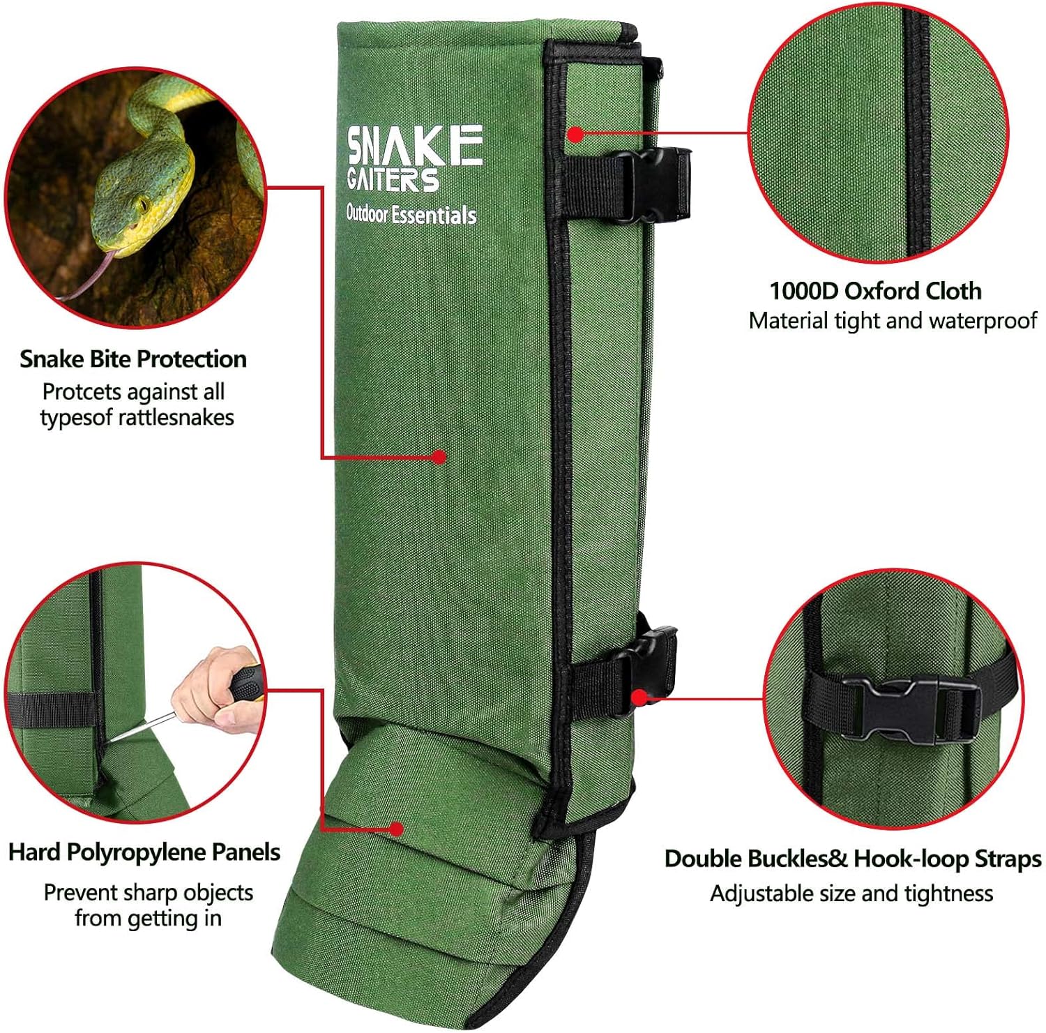 XTSZX Snake Gaiters,Durable Waterproof Snake Guards,Snake Bite Protection for Lower Legs,4 Adjustable Size for Men & Women,Snake Proof Gaiters Fit for Hunting Hiking : Sports & Outdoors