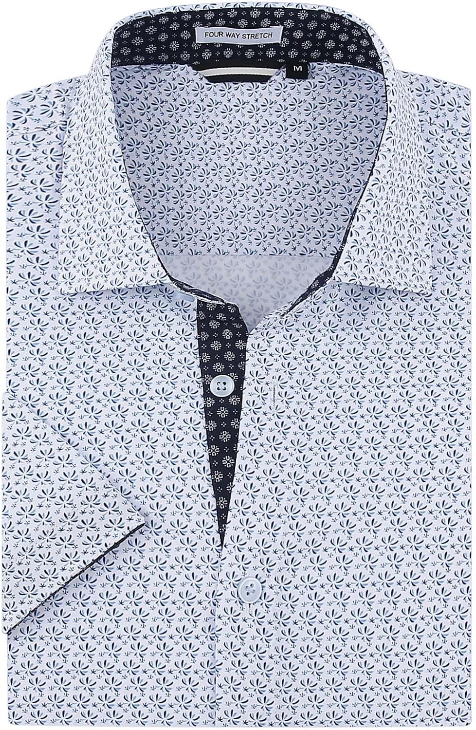 WARHORSEE Mens Printed Dress Shirts Wrinkle Free 4-Way Stretch Lightweight Summer Short Sleeve Button Down Shirts for Men - Image 7