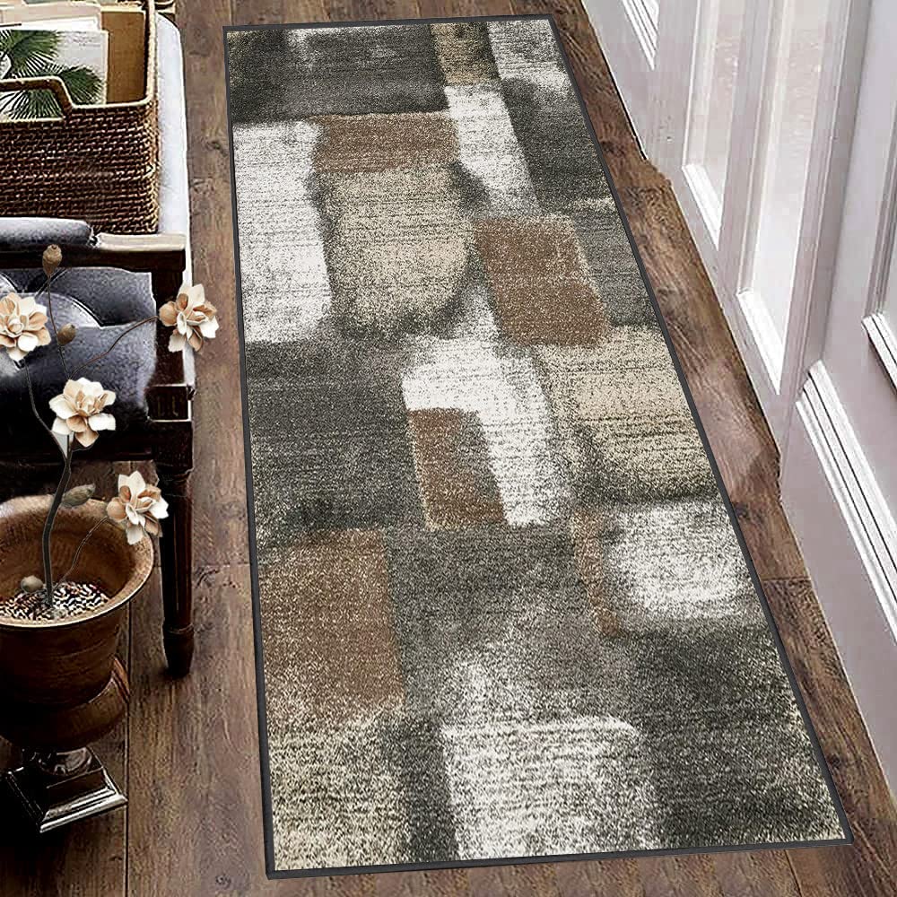 Tapis Couloir Lavable Antidérapant - 100x270 Cm - Gris Vintage Pour Cuisine, Salon, Entrée