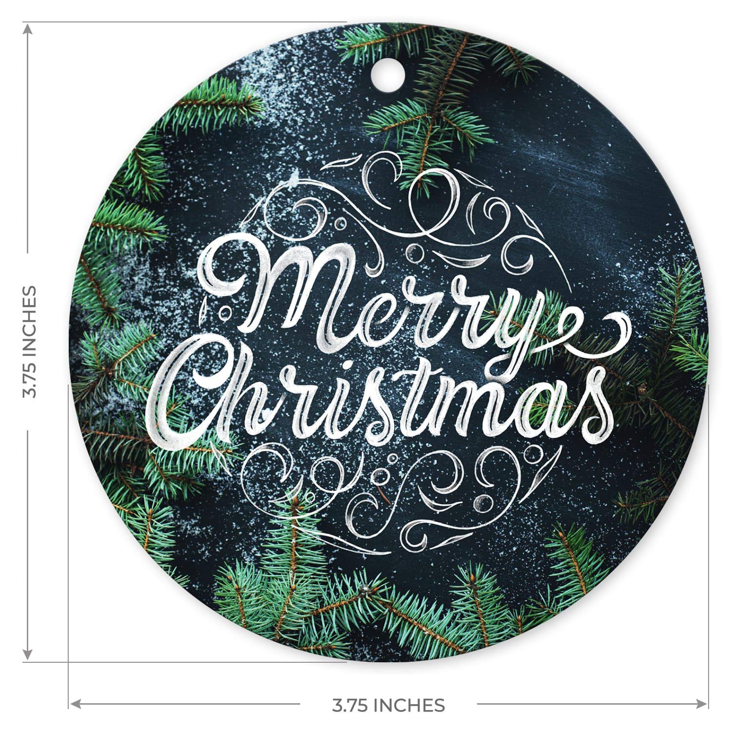 Soul Décor Christmas Ornament, Merry Christmas Ornaments, Large 3.75" Round Metal Ornament, Velvet Pouch Included