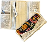 Asatre Handmade Hemp Tri-Fold Embroidered Wallet for Women - Eco-Friendly Vegan with 10+ Card Slots, Lightweight Black Clutch (9x4")