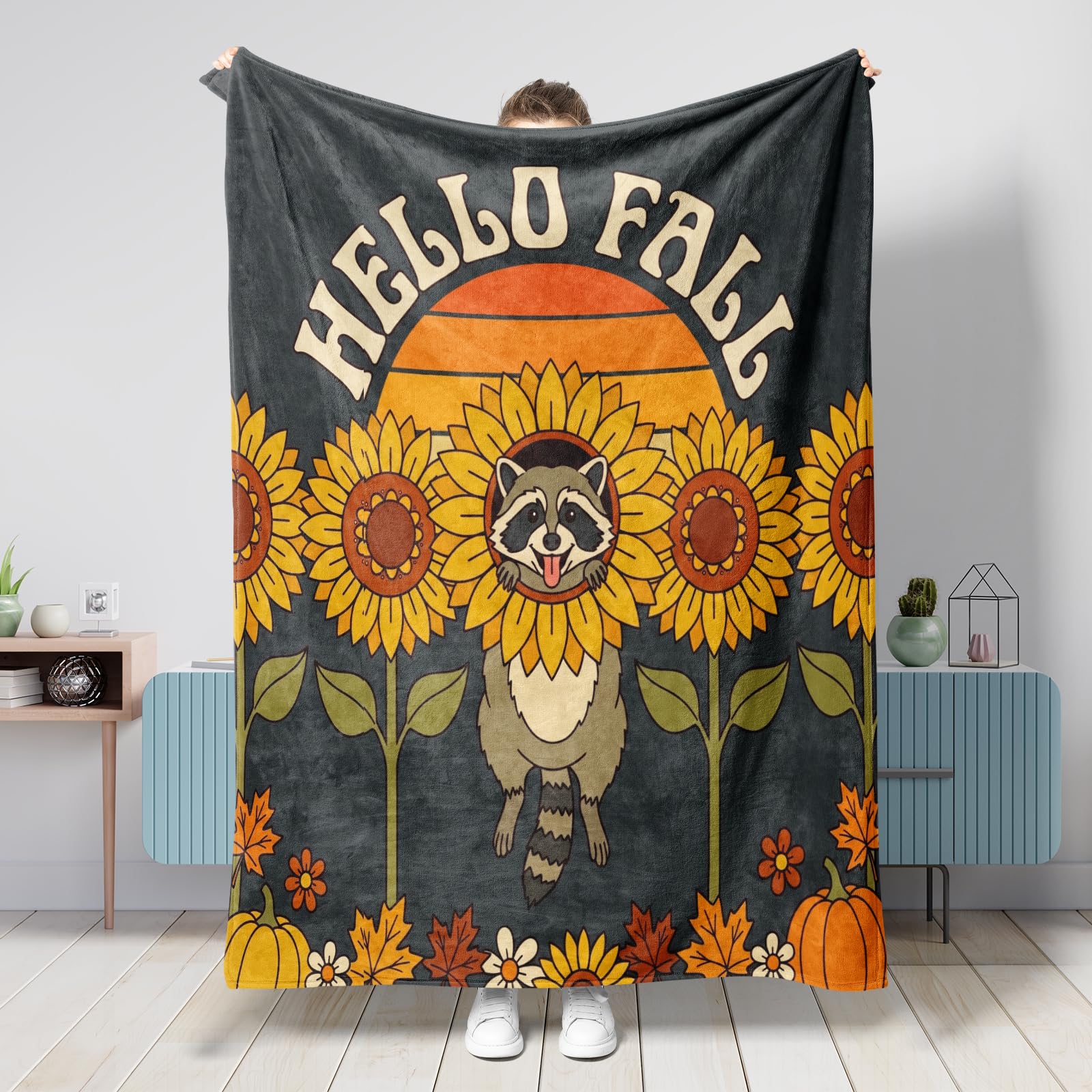 Couverture d'automne douce et isolante, grand plaid vintage motif citrouille pour canapé