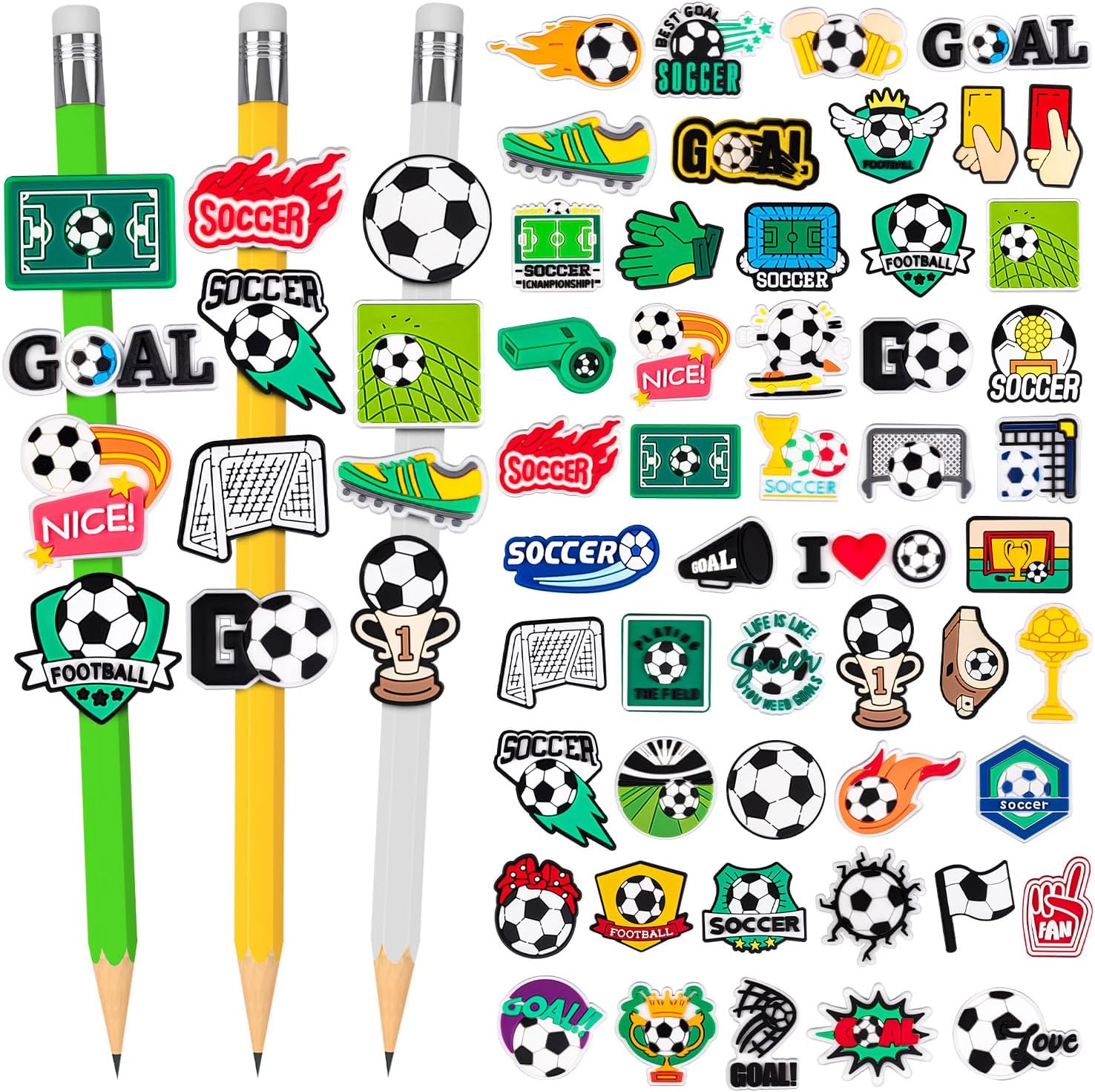 WDAHDHP Soccer Pencil Clips for Kids, 50Pcs World Football Pen Charms for Kids Students School Gifts Classroom Rewards