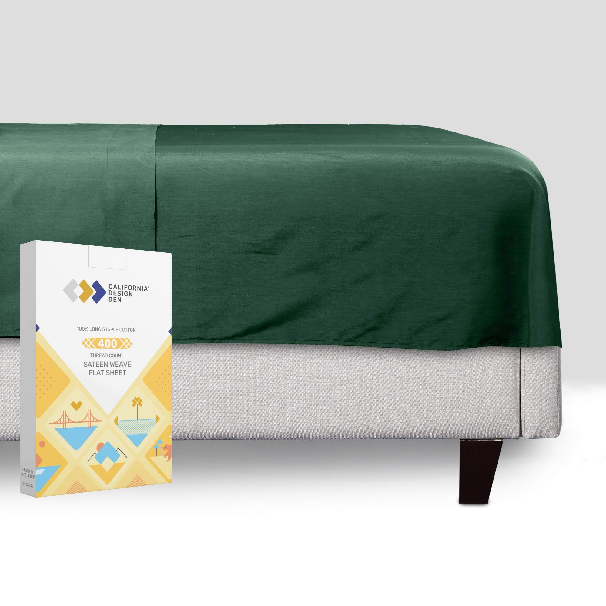 California Design DenSoftest Cotton King Flat Sheet Durable, 100% Cotton Sheet, & Breathable Top Sheet Only (Hunter Green)