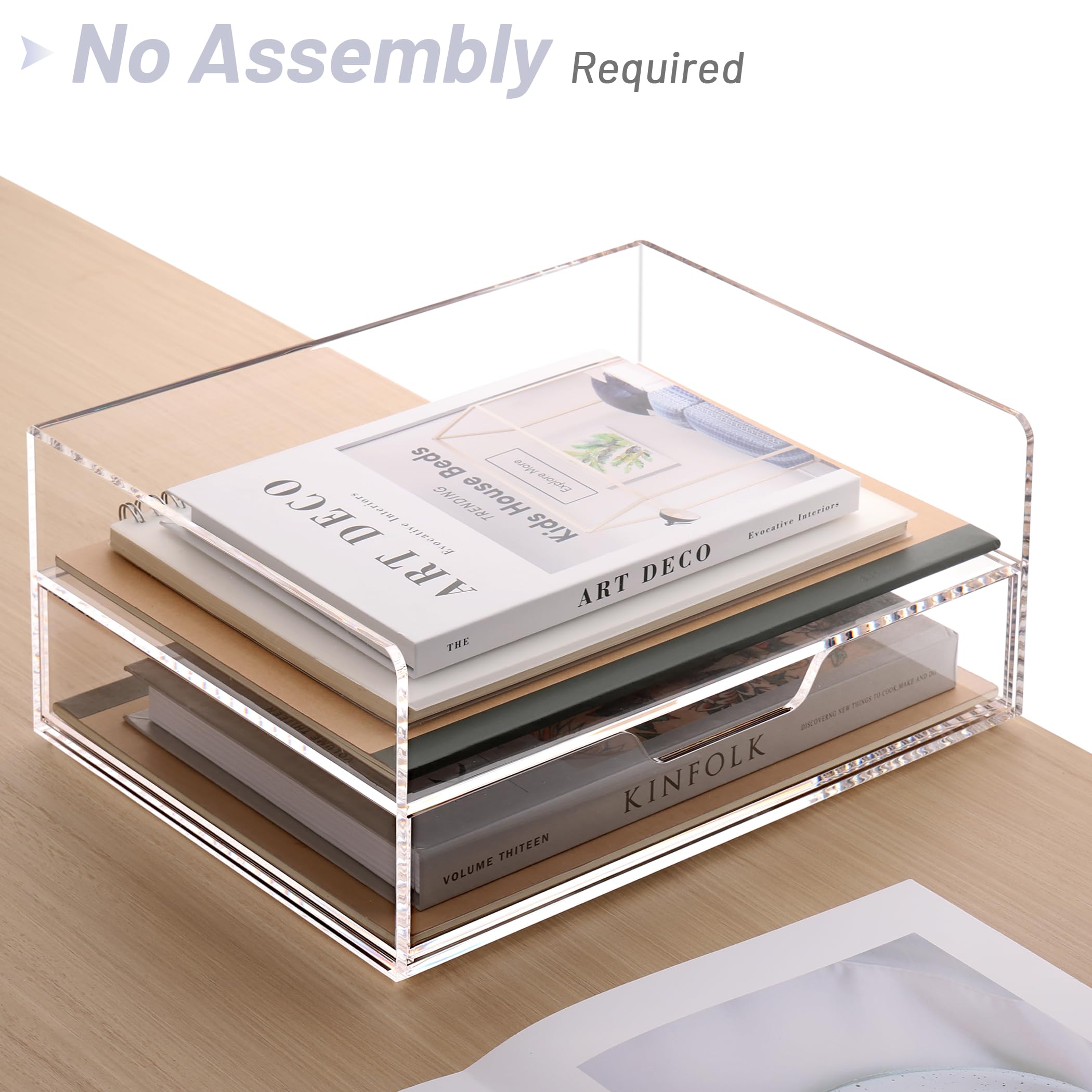 SANRUI Organizer da scrivania in acrilico con cassetto, vassoio di carta a 2 ripiani per lettera/A4 stampante/riviste, forniture per casa e ufficio