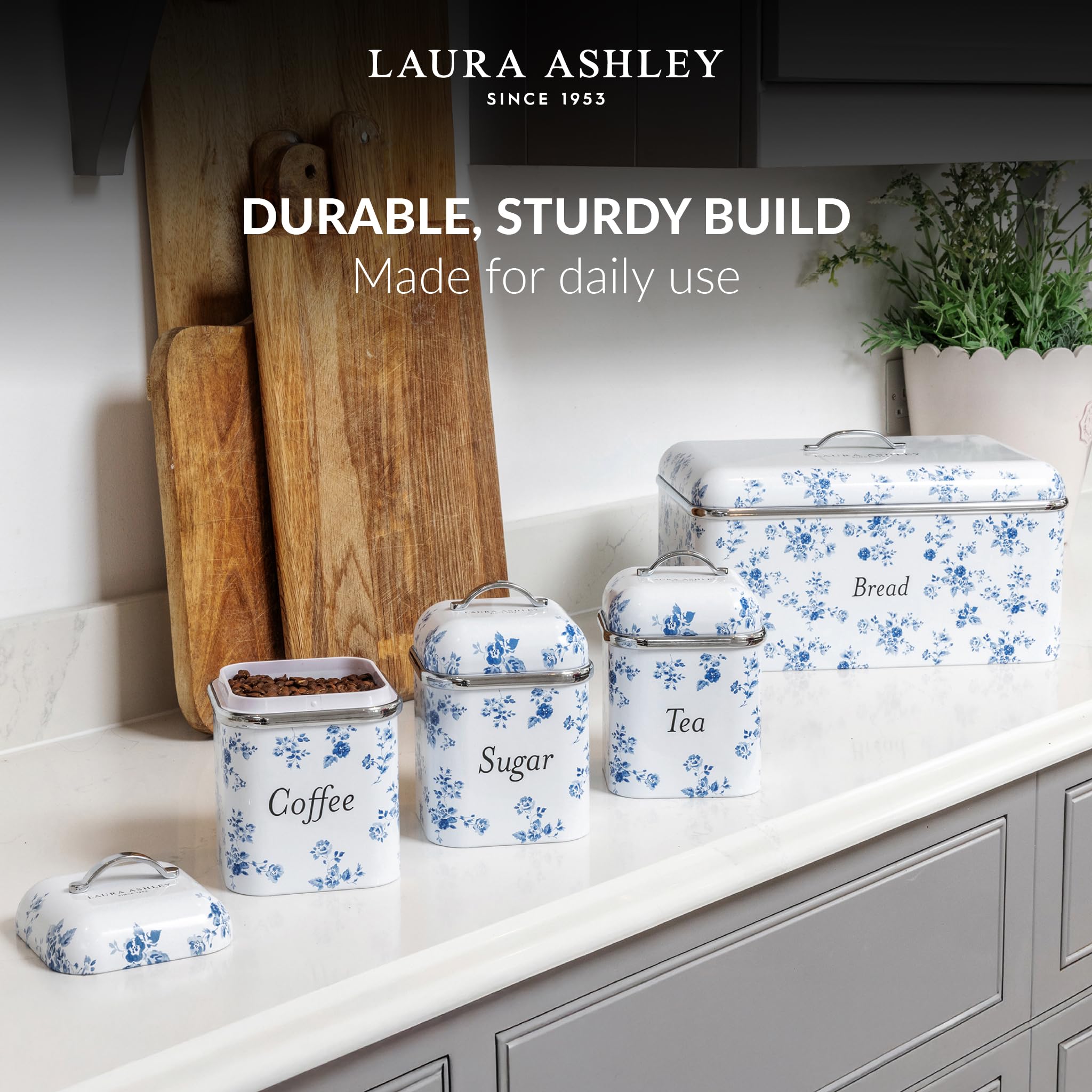 Laura Ashley Set of 3 Tea Coffee Sugar Canisters by VQ - Practical