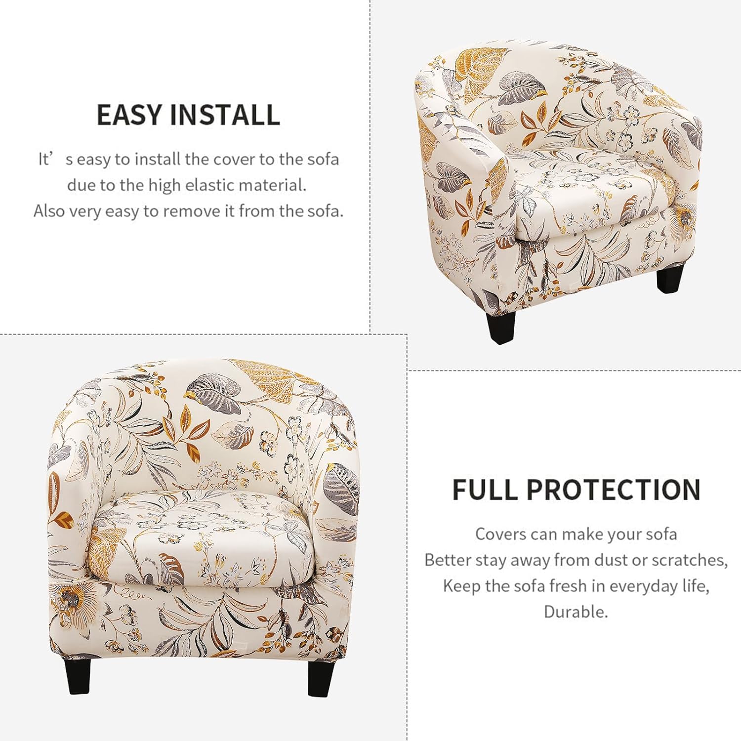 NILUOH Club Chair Slipcover 2 Piece Stretch Barrel Chair Covers Printed Tub Chair Slipcovers Soft Accent Armchair Sofa Protector for Living Room（Flowers 1）