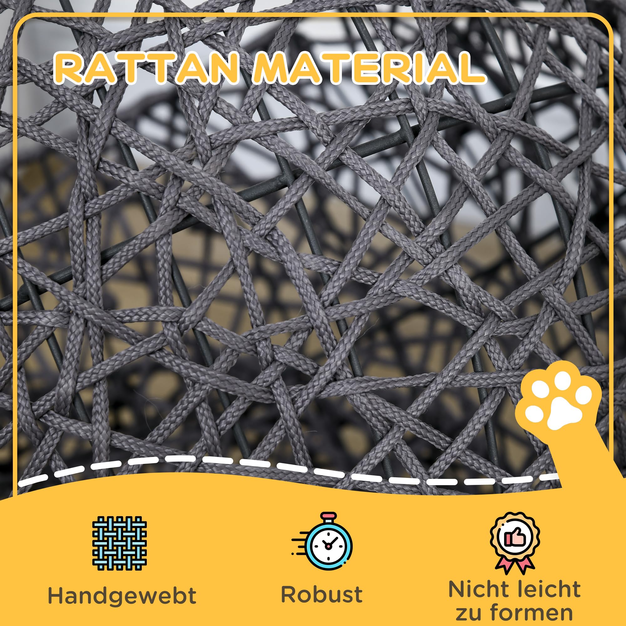 PawHut Cuccia per gatti con cuscino, cuccia per gatti in corda di poliestere, cuccia per gatti con base cilindrica, letto per animali domestici, viola+bianco crema, 50 x 50 x 60 cm