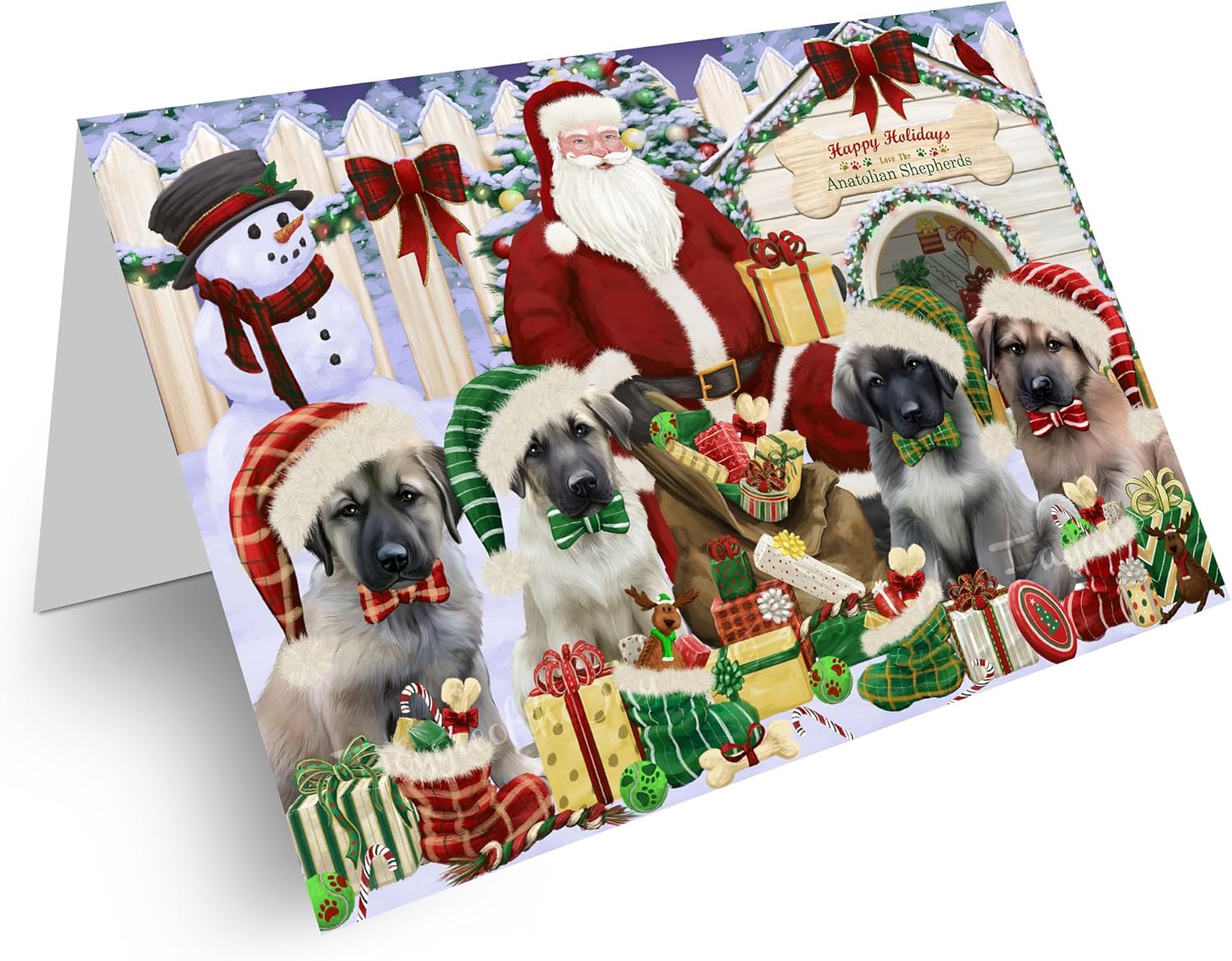 Christmas House Gathering Anatolian Shepherds Dog Greeting Cards - Adorable Pets Invitation Cards with Envelopes - Pet Artwork Christmas Greeting Cards GCD57845 (10 Greeting Cards)