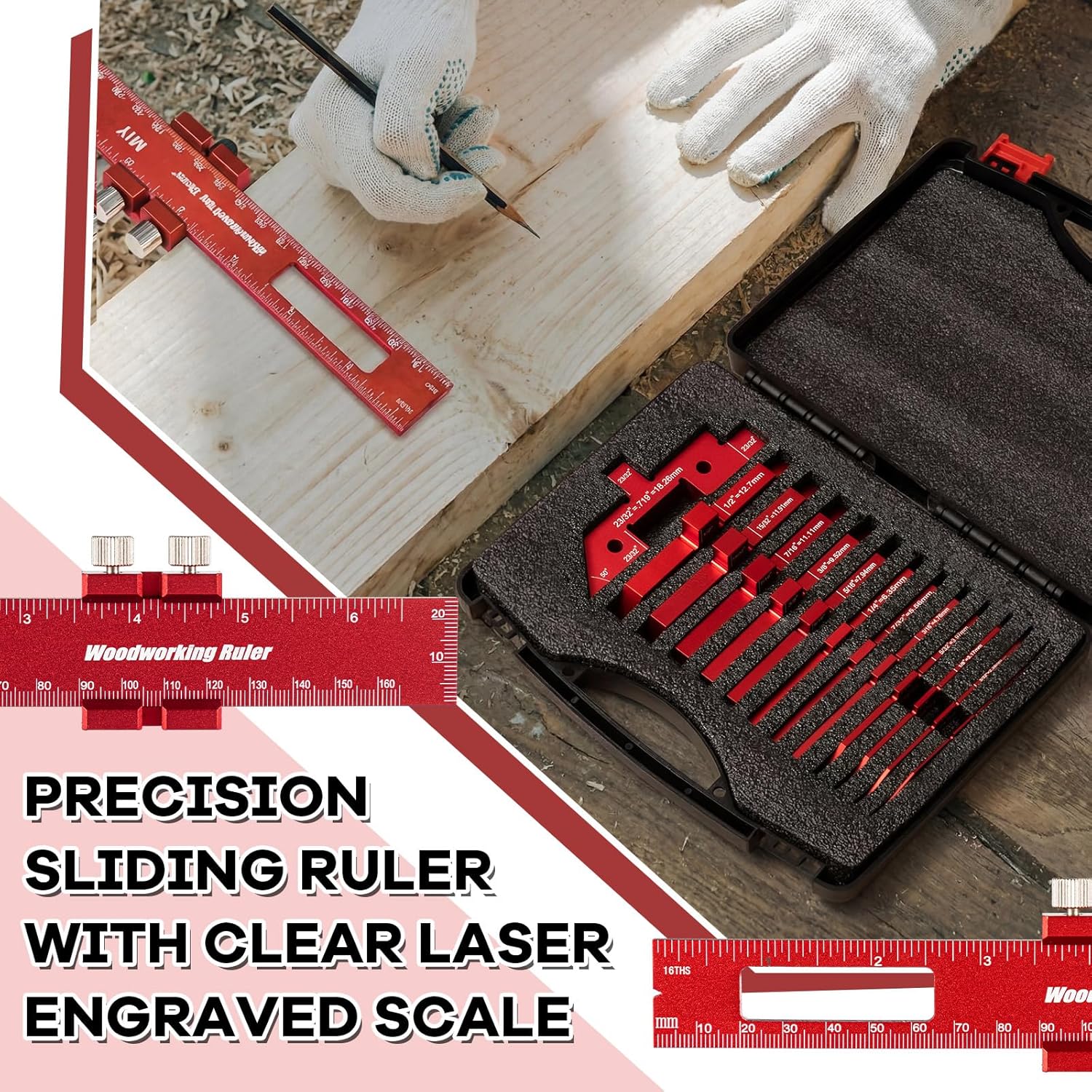 Konohan 15 PCS Router Table Setup Blocks, 0.002'' Precision Aluminum Height Gauge Set, Woodworking Depth & Angle Setup Bars for Router Table Saw Tools