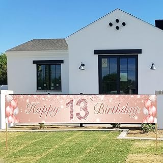 Happy 13th Birthday Rose Gold Banner Backdrop Balloon Confetti Theme Decor Decorations for Girls 13th Birthday Party Pink Birthday Party Cheers to 13 Years Party Supplies Bday Favors Glitter