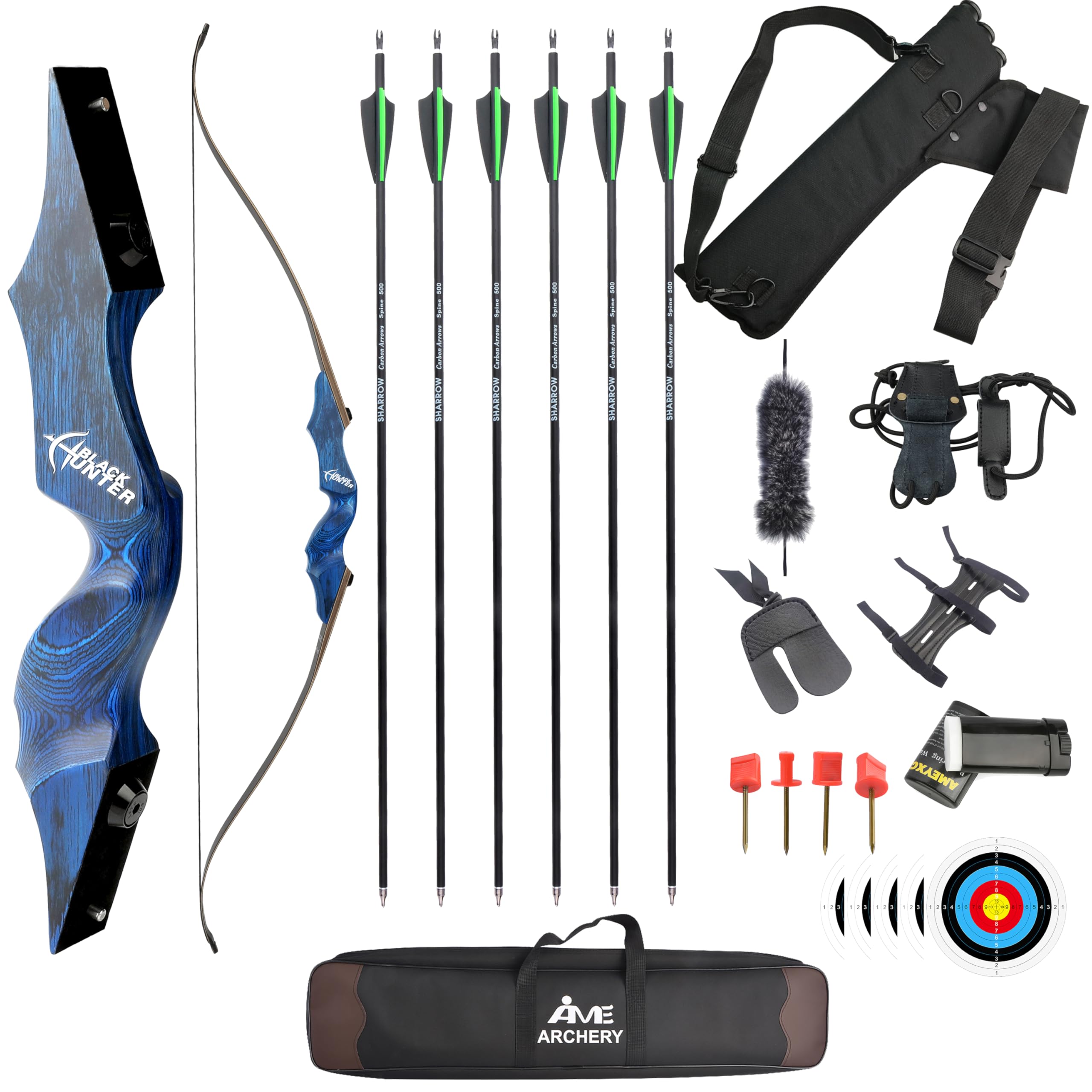 FQH 60'' Archery Recurve Bow Set Takedown American Hunting Long Bow 20-60 lbs for Adults and Beginners Hunter Target Arrow Practice Outdoor Hunting Shooting Training (Diamond Blue, 40 LBS)