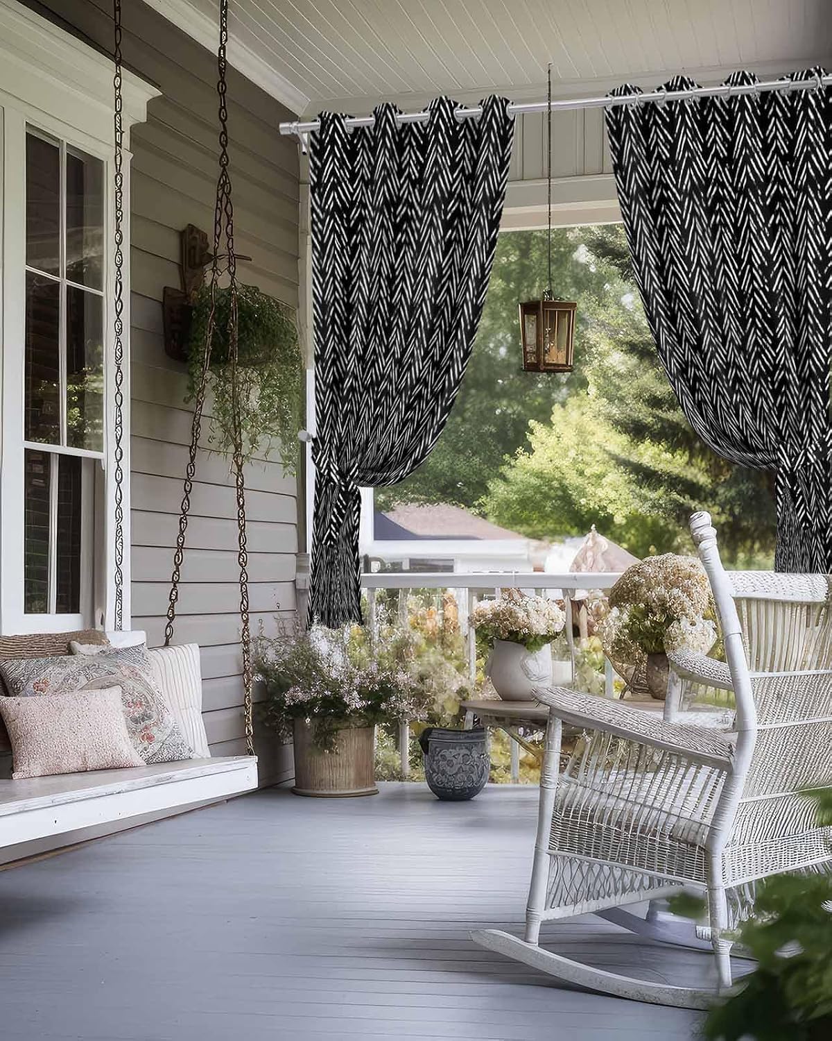 Outdoor Curtains for Patio, Black White Striped Waterproof Blackout Curtain for Porch/Pergola/Gazebo, Abstract Modern Art Irregular Stripe Thermal Insulated Drapes for Cabana, 2 Panels, 54 x 108 Inch