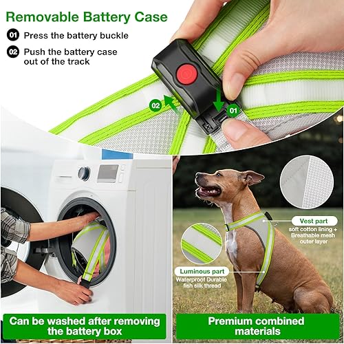 Miniatura 4 de Arnés para perro con luces LED, sin tirones, que brilla en la oscuridad para caminar por la noche, chaleco de seguridad con luz recargable por USB