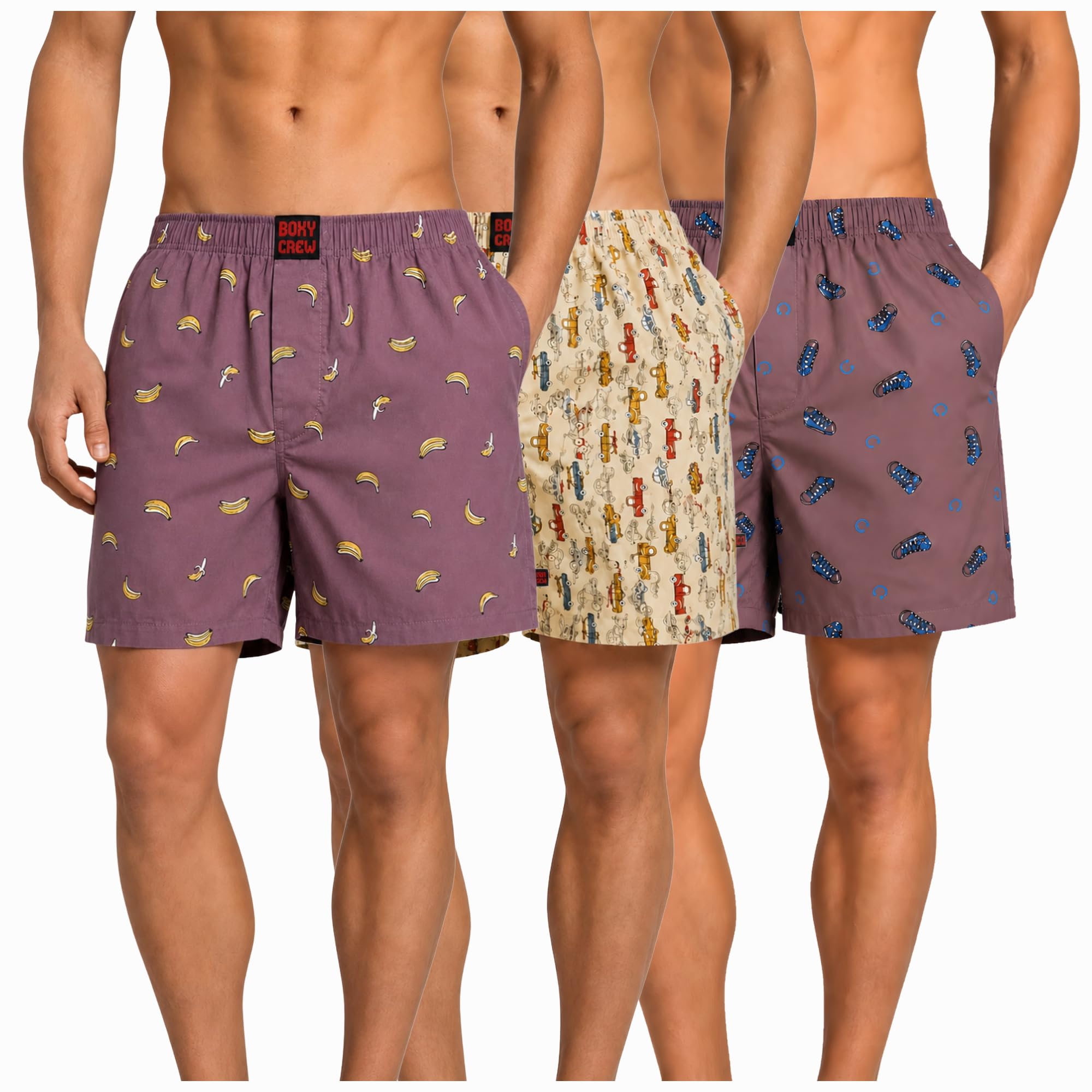 Men's 100% Cotton Boxer Shorts Pack of 3, Rose Pink, Beige & Mauve | Woven Boxers with Side Pockets, No-Marks Elastic Waistband, Breathable Relaxed Fit | Style 006-013-015-picture-40