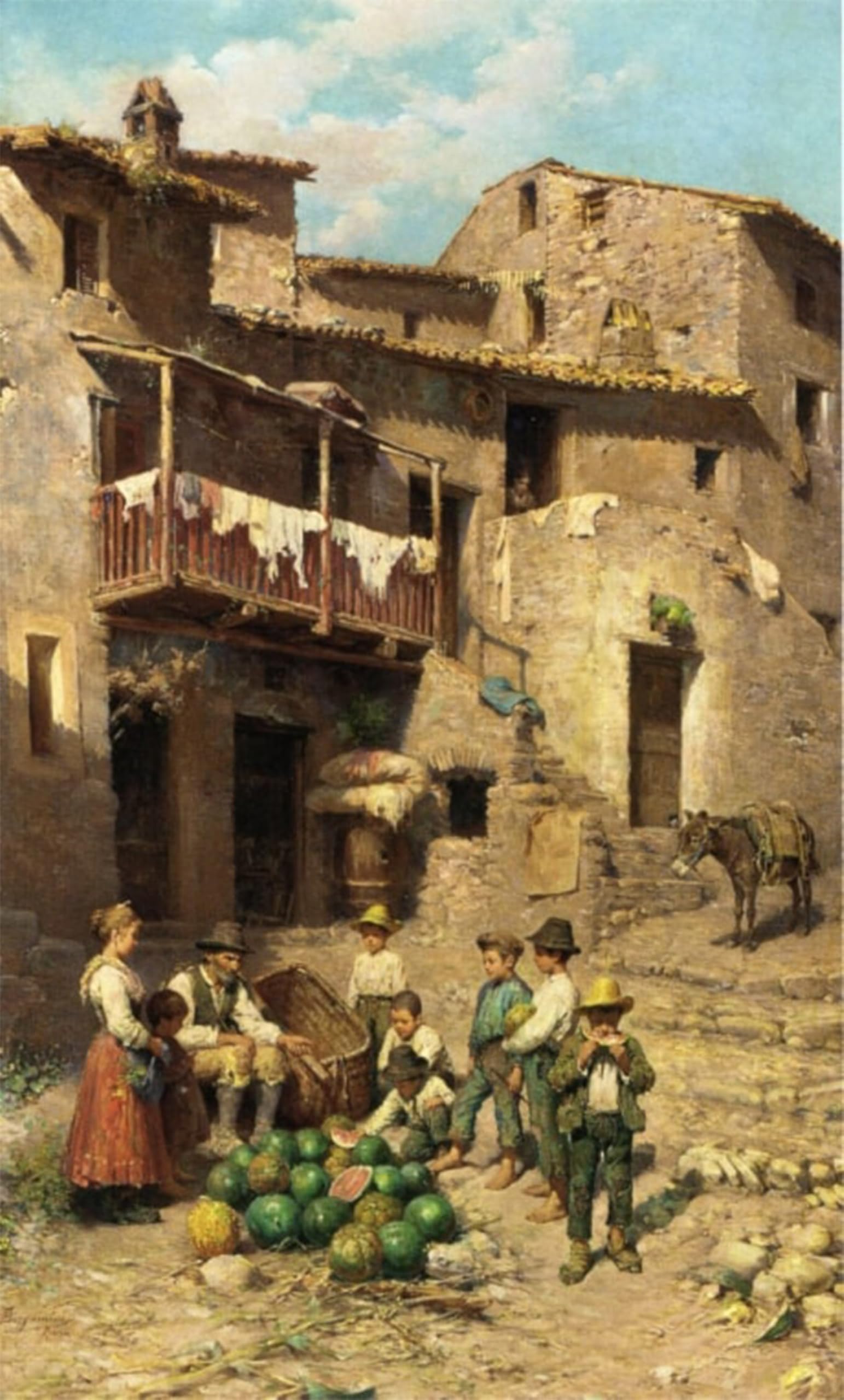 Pintura mural el vendedor de sandías en lienzo decorativo de 60x90cm de Francesco Bergamini 5