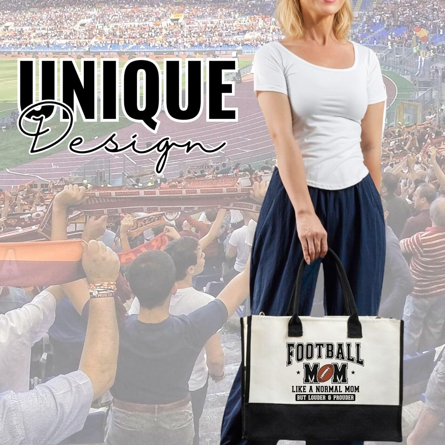InnoBeta Football Gifts for Women, Football Mom, Canvas Tote Bag for Mom, Bag with Top Zipper Closure and Shoulder Strap for Birthday, Mothers' Day - Image 2
