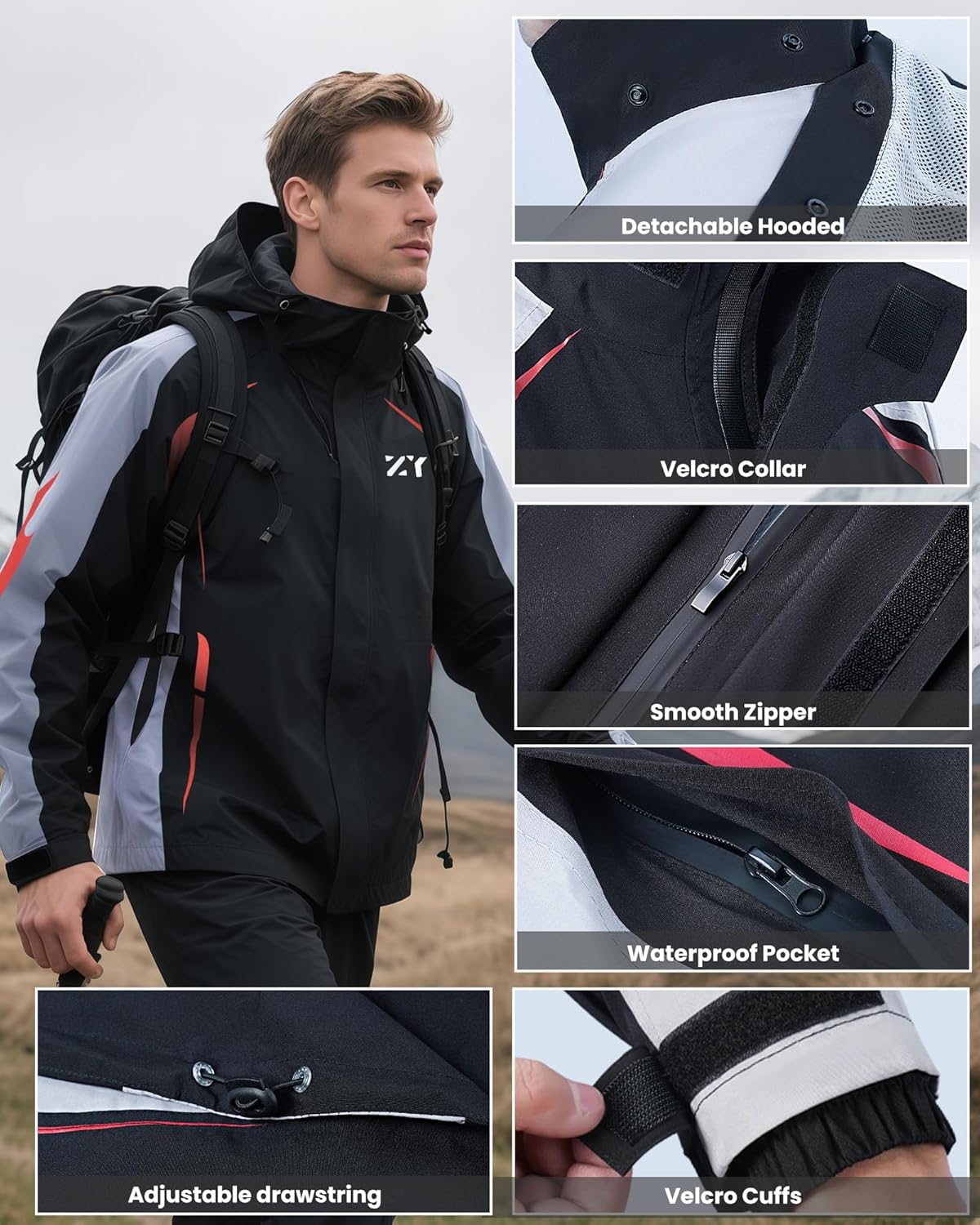Stylish Rain Suit Men Women's Lightweight Waterproof Packable Rain Jacket Rain Gear with Hood Windbreaker - Image 3