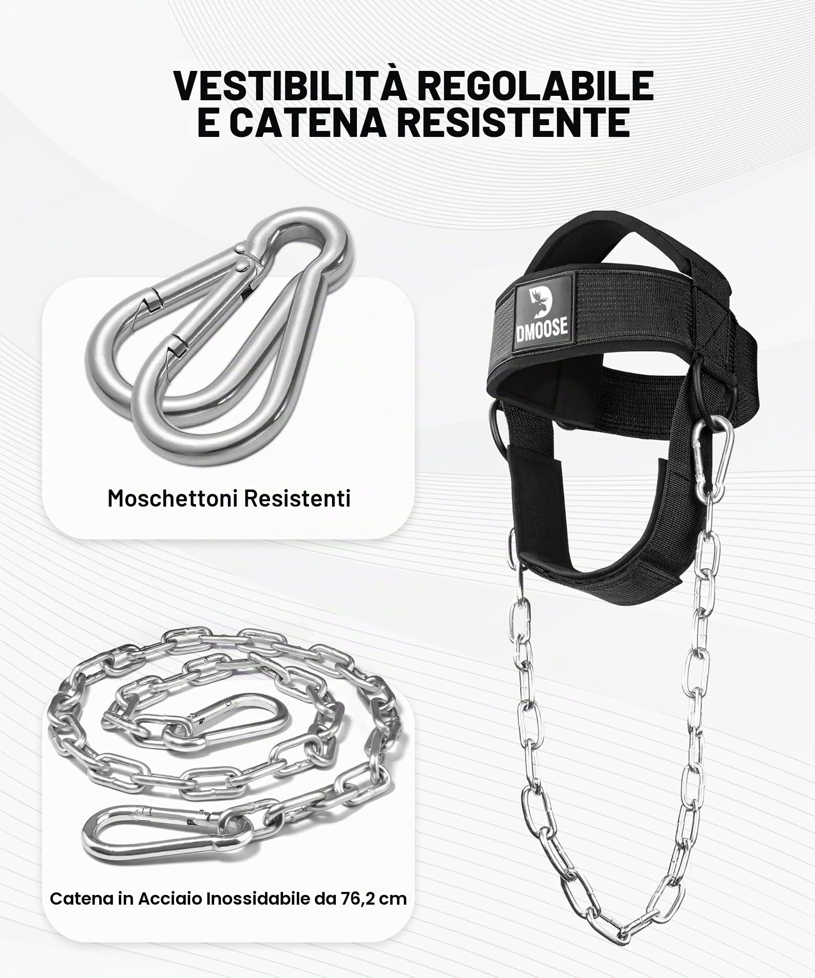 DMoose Fitness Imbracatura Per Il Collo Per Sollevamento Pesi - Morbida Imbottitura Per Testa E Mento Con Catena In Acciaio Resistente Da 30" - Supporta Il Recupero Da Infortuni E Allenamenti Intensi