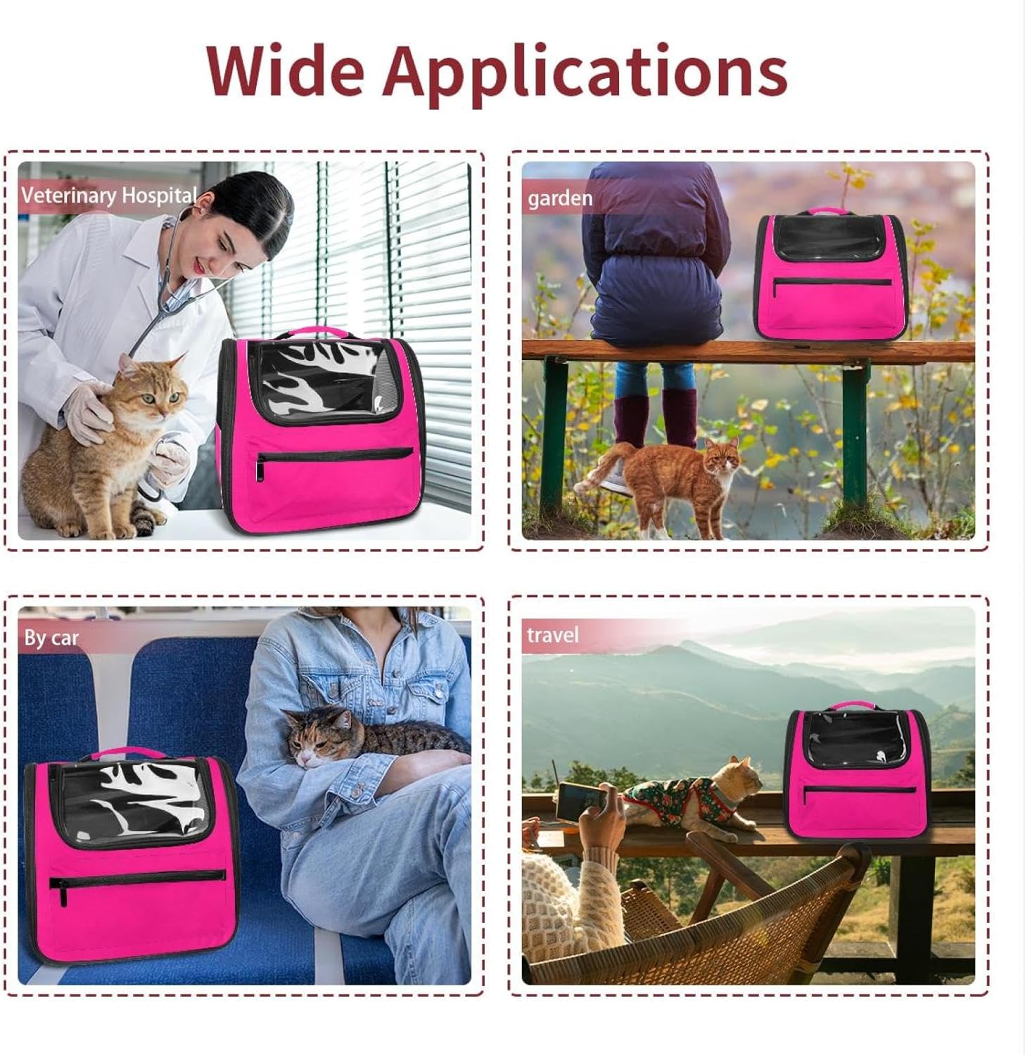 Portable Travel pet Backpack Carrier Hamster Bag Small Dog cat Carrier Breathable Hang Bag, Pure Rose Pink Pattern