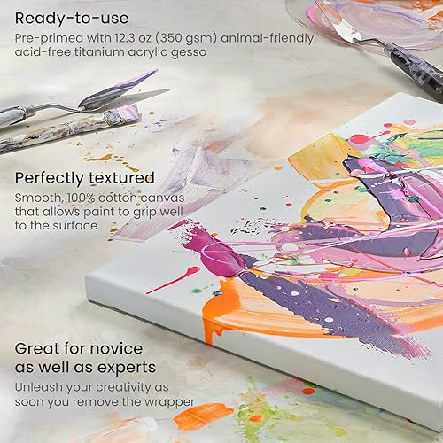 Miniatura 3 de ARTEZA Lienzo estirado de alta calidad, 11 x 14 pulgadas, paquete de 8, tableros de lienzo blanco en blanco para pintura acrílica, óleo y gouache