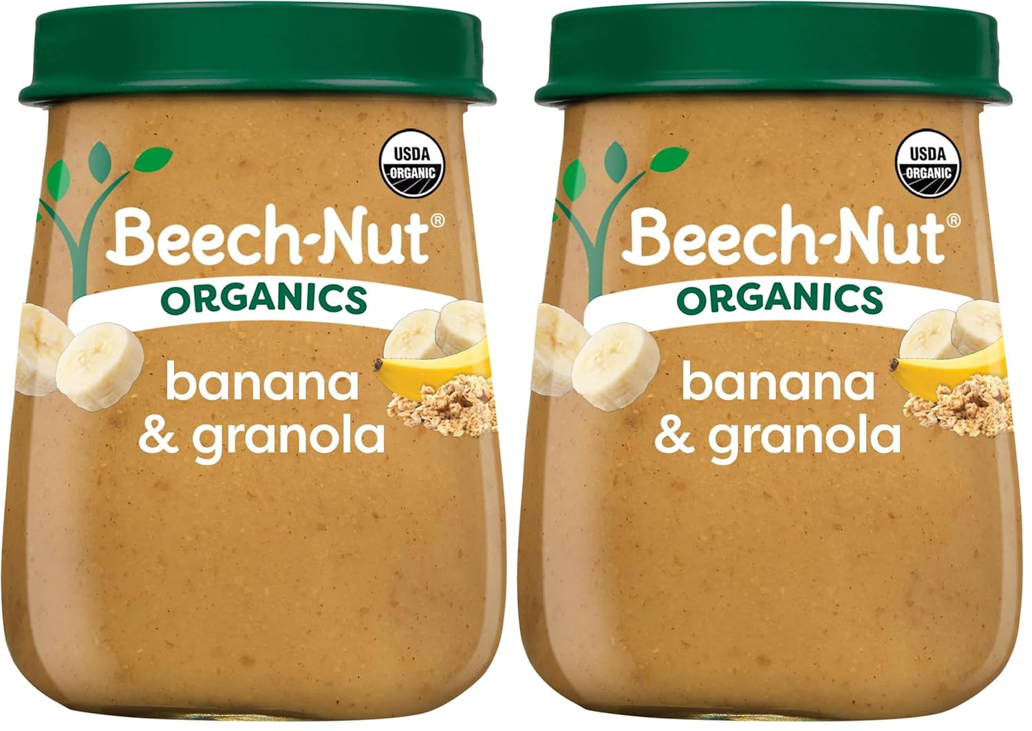 Beech-Nut Organic Baby Food Jars, Organic Banana & Granola Puree, Stage 2 Baby Food for Babies 6 Months and Up, Non-GMO, 4oz Glass Jars, 10ct (Pack of 2)
