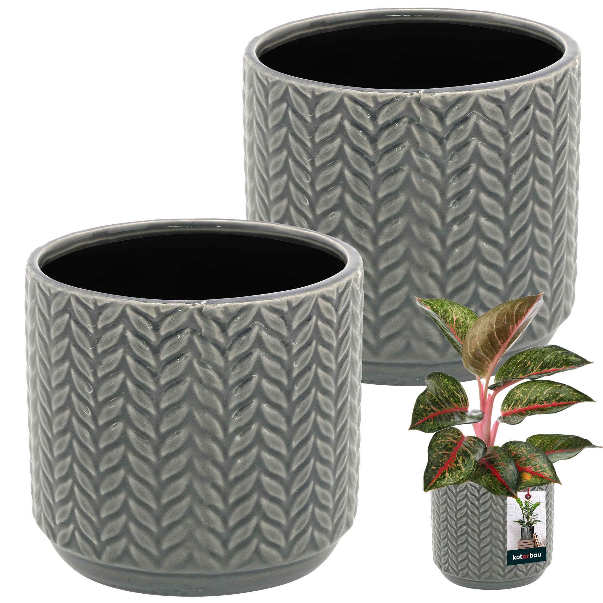 Kotarbau Grey Kotarbau® Flower Pot Ceramic Round Diameter 12 Cm Height 12.5 Cm Glazed Ceramic Pack Of 2 Flower Planters Large Planter Ceramic Plant Pot Ceramic Plant Pot Ceramic Plant Pot Ceramic Plant Pot