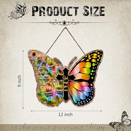 Miniatura 3 de RSLEE - Letrero de madera con diseño de mariposa para decoración de habitación, letrero de pared con texto en inglés, para colgar en la pared,