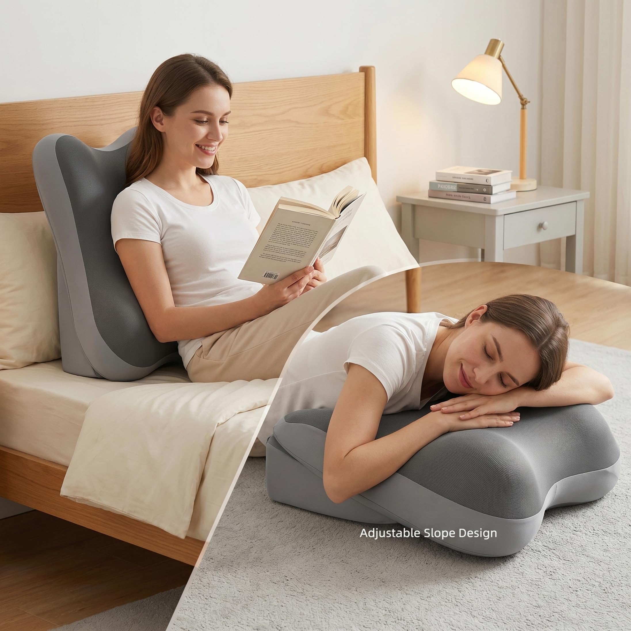 Almohada para Silla para Cama, Almohada de Espuma viscoelástica para Sentarse para Cama: Soporte multizona con Pendiente Ajustable, 23, 62 x 17, 72 x 14, 57 Pulgadas.
