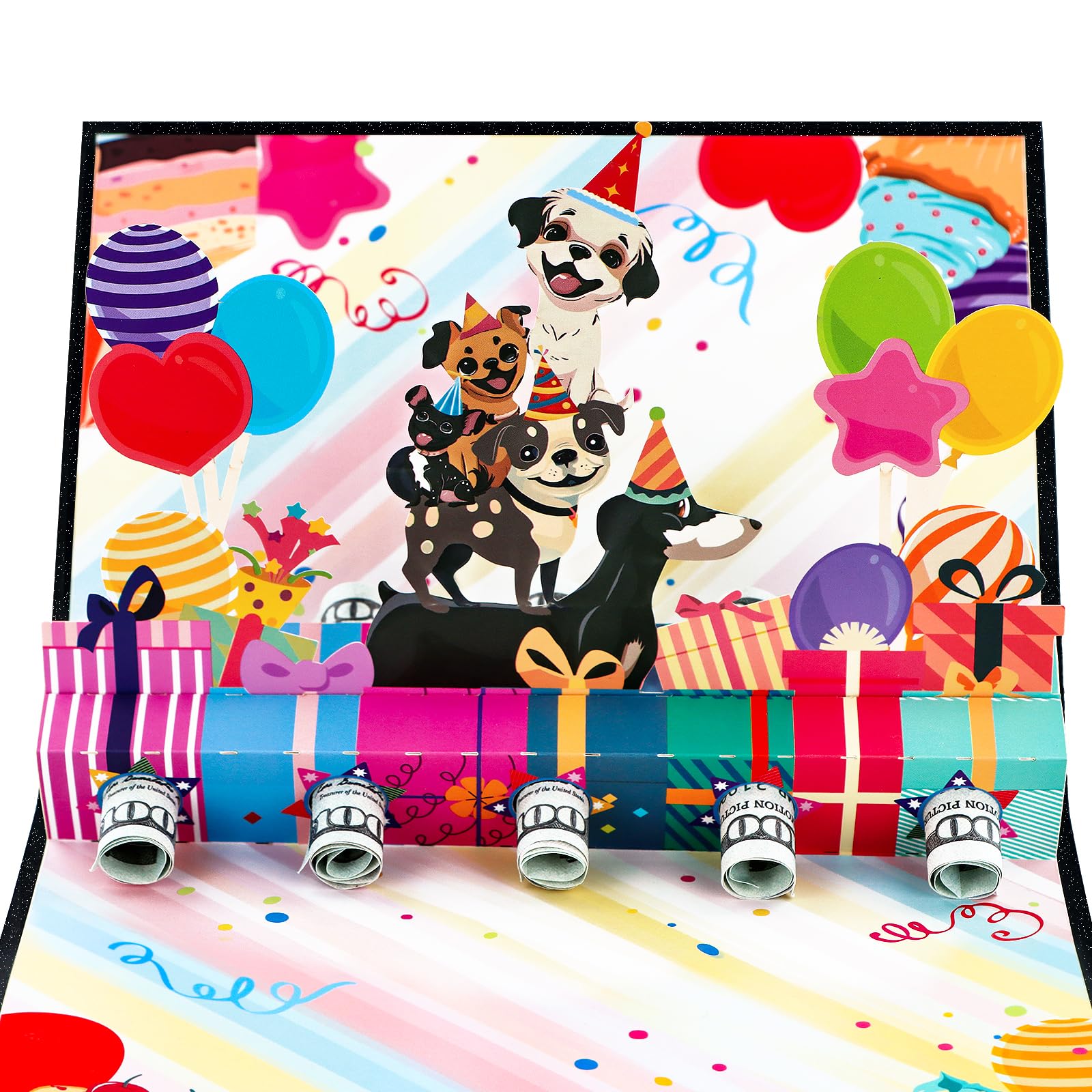 GROWTHMAGIC Birthday Pop Up Card - 3D Happy Puppy with Balloons Money Holder Birthday Card with Envelopes Birthday Gifts for Women Men Kids Dog Lovers