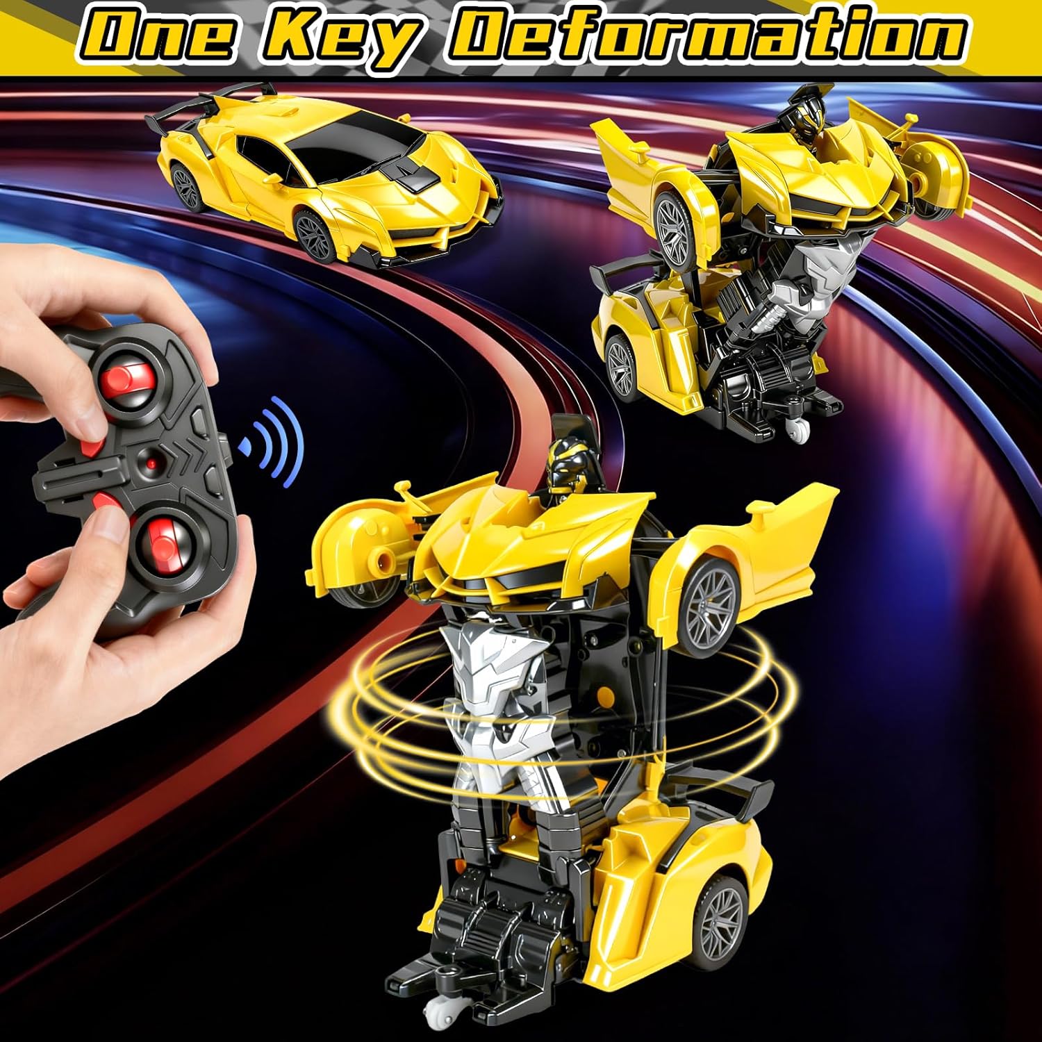 MISSING REMOTE RC Car, Remote Control Car for Boys 4-7 8-12 Gifts,1:18 Transform Robot Toy Car with 360° Rotating Led Lights & One Button Deformation,Kids Transform Toys for 3 4 5 6 7 8 9 10 Years Old