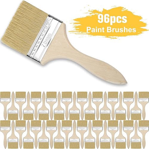 Miniatura 9 de 96 pinceles de pintura para pared, pinceles de pintura a granel, cerdas naturales con mango de madera para pintar, juegos de pinceles planos para
