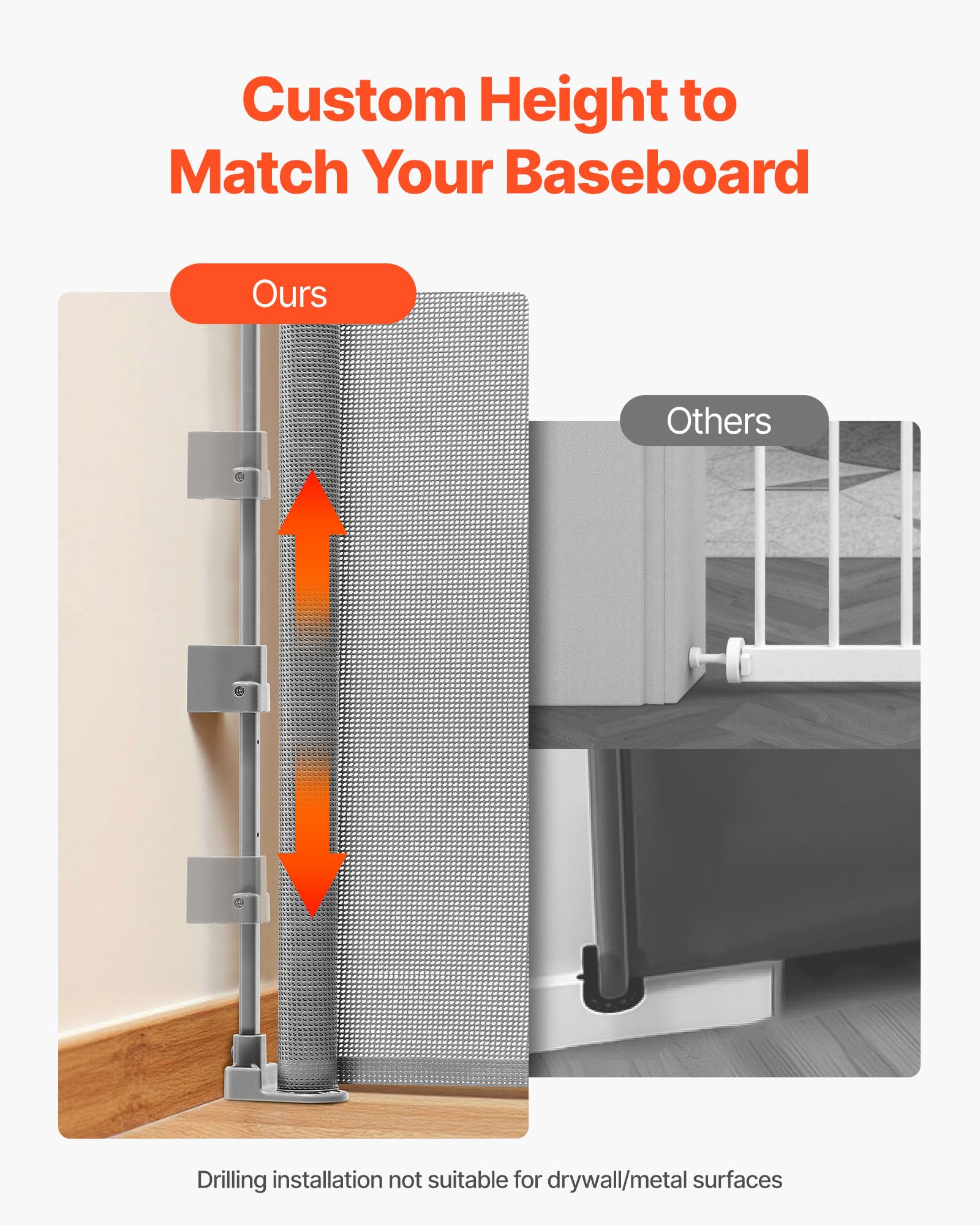 VEVOR Retractable Baby Gate, Extends to 1450 mm Wide, 980 mm Tall, with Security Lock, Easy to Use - Image 3