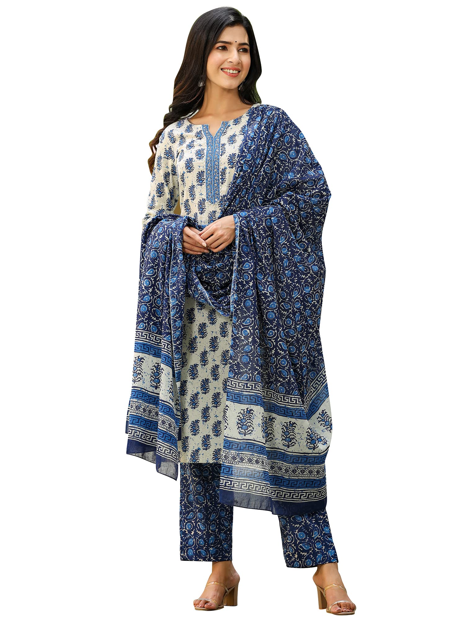 VaamsiWomen's Rayon Blend Floral Printed Straight Kurta Pant With Dupatta