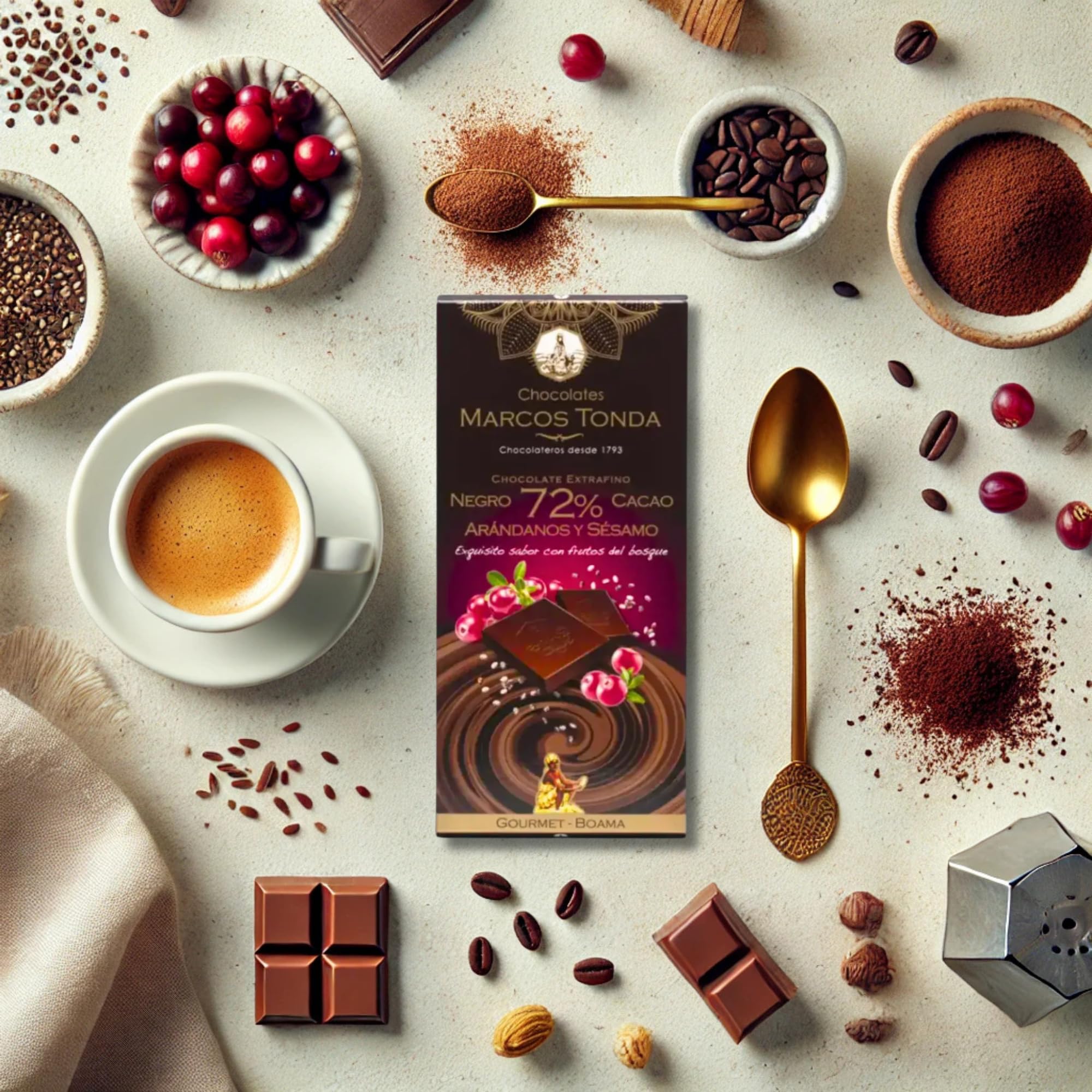 Chocolates Marcos Tonda – Chocolate Negro 72% Gourmet Con Almendras, Arándanos Y Sésamo X5 | Chocolate Con Almendras 100g | Chocolate Gourmet | Desde 1793 — view 6