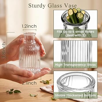 DomeStar Small Clear Glass Bud Vases Set of 16, 3.8 inch Cute Vases Bulk