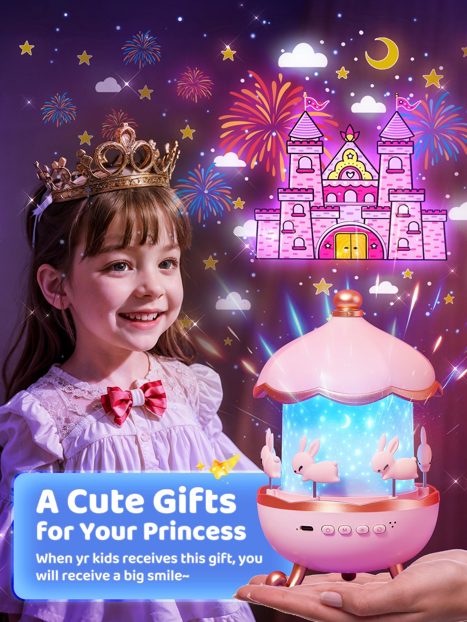 Luce notturna con proiettore cielo stellato, motivo unicorno, in confezione regalo, regalo di Natale per bambini e bambine