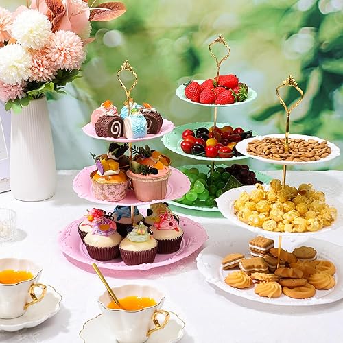 Miniatura 5 de 6 juegos de soporte de plástico para cupcakes de 3 niveles, decoración de fiesta de té, platos de postre, torta de frutas y dulces, torre de
